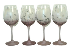 ION TAMAIAN Art Glass Large Goblet Purple Set/4 Signed Hand Painted Romania New