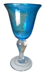 Artland iris Hand Blown clear Glass . Vibrant Blue With Stylish Bubbles.