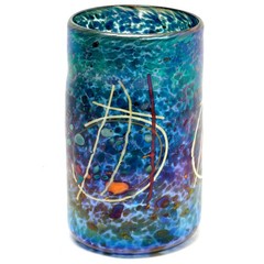 Art Glass Tumbler Tom Philabaum Signed & Dated Blue Iridescent 16 Oz 5 1/8″ Tall