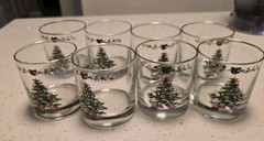 Vintage Lowball Glasses Gold Rim Christmas Tree Presents Angel Set of 8