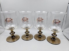 Vtg. Libby Two Toned Wine Goblets 4 Western Barware Gold Wells Fargo Stagecoach