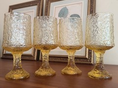 VTG 4 Lenox Crystal Impromptu Yellow Water/Wine Goblets Brutalist Crinkle 12 oz