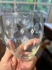 Vintage Etched Wine Glasses 4 With Crisscross and Dot Pattern Art Nouveau Style