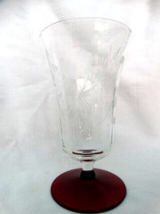 Unknown Maker Wheel Cut Rose Low Sherbet w/ Red Foot (UNK424) Excel Used Cond.