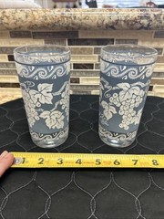 2 Hazel Atlas Wedgewood grape Vine Highball Glass Tumblers MCM