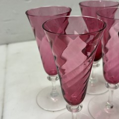 4 Garda Rose Swirl Cranberry Optic Cordial Glasses by Schmidt F Germany Glass 6”