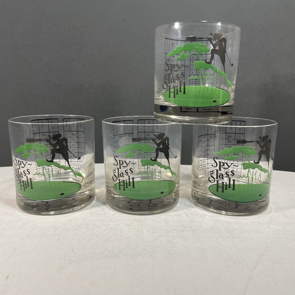 4 Spy Glass Hill Old Fashioned Glass Tumblers Pebble Beach Golf Course 8oz AS IS