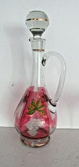Vtg. Romanian Hand Painted Grapevine Ruby Red Flash Wine Glasses & Decanter 7pc