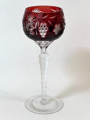 Ajka Crystal Marsala Cranberry Red Cut to Clear Glass Wine Hock Goblet 8.2 in