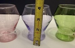 YIELD Retro Millennium 4 Multi-Colored Glasses Goblets Pink Lavender Green Amber