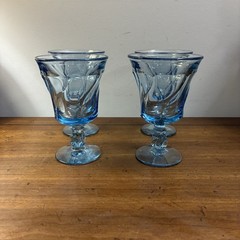 Set Of 4 Vintage Fostoria Jamestown Blue 6” Footed Wine Water Glasses EUC