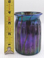 Elaine Hyde Iridescent Art Glass Tumbler Vase Ribbed Pattern Signed 1986