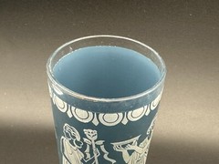 Vintage Mid-Century Greek Blue and White Glasses Set of 4 Tall Drinking Glass