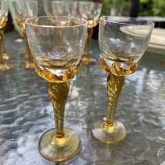 Boho Chic Vintage MCM Liqueur Glasses, Clear with Amber Coloured Stems Set Of 2