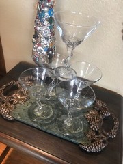 Martini Glasses Retro Bar MCM Wavy Stem Modern Clear Cocktail 5 Pc