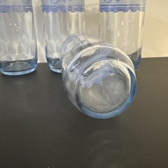 Vintage Set Of 4 Drinking Glasses Blue Ribbon Lace Bows Optic Swirl