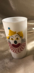 Hazel Atlas Clown Face Tumbler Milk Drinking Glass Circus Parade Bozo Vintage