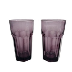 Libbey Set of 2 Paneled Purple Glass Duratuff Gibraltar 8 Oz Tumblers 4.5 inch