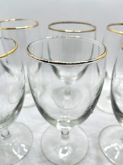 Vintage Eight (8) – 5-5/8 Paneled Footed Water Glasses / Platinum Trim
