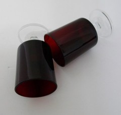 Luminarc Ruby Red Stem Cordials Wine Glasses from France Lot of Two VTG 4 1/2″