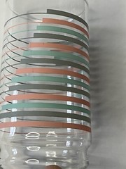 MCM Vintage Tumbler Glasses Set Teal Turquoise Grey Pink Striped Pattern