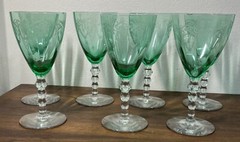 Vtg Set Of 6 Pamona Green Central Glass Works #408 Etch 7” Glasses Uranium