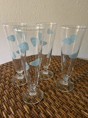 Set Of 4 Vintage MCM turquoise Boomerang Design Pilsner Glasses