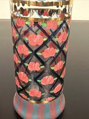 MACKENZIE CHILDS CIRCUS ARBOR ROSE GLASSES HAND BLOWN HAND PAINTED GLASS TWO