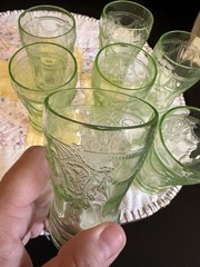 Uranium Green Depression Glass Juice Tumbler Cameo Ballerina UV Glow 4” 1930s