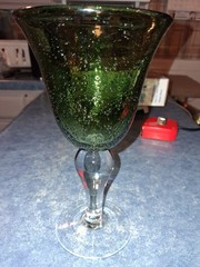 Vintage Artland Jade Green Hand Blown Bubble Glass Wine Goblet, Heavy