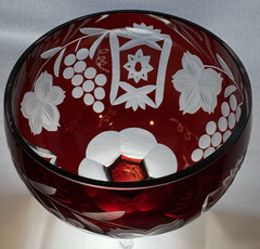 8 1/4″ Vintage Bohemian Czech Ruby Red Cut To Clear Crystal Wine Goblet