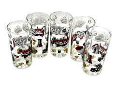 Set~5/CCC Hazel Atlas High Ball Glasses Barware Casino Gambling Poker Game Night