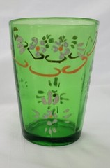 EAPG Victorian Green Glass Tumbler Hand Painted Northwood