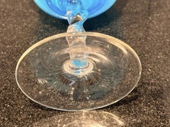 Art Deco Blue Opaline Murano Style Twisted Stem Glass Goblet MCM Hand Blown 8in
