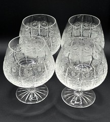 Set of 4 Vintage Bohemian Cut Crystal QUEEN LACE Short Brandy Snifters 4 1/4″