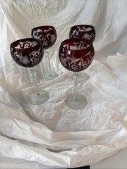 Bohemian Crystal Cut to Clear 8.5 Set of 4 Wine Glasses Red
