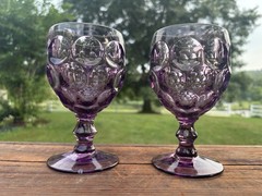 Pair 2 Imperial Glass Ohio Provincial Amethyst Thumbprint Water Goblets 8oz