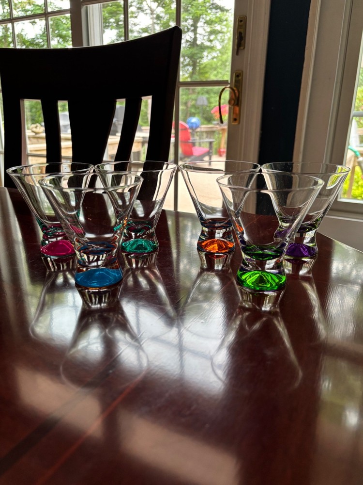 VINTAGE SET OF SIX DANSK SPECTRA MULTI-COLORED FOOTED COCKTAIL GLASSES 3-3/4″