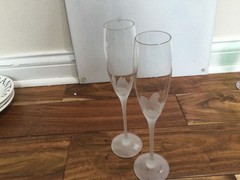 2 Crystal Glas Champagne Flute Cocktail FROSTED BIRD Dove 9-7/8″