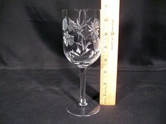 Water/Wine Glasses Gray Cut Floral Berries on Bowl Unknown Manufacturer Set of 6