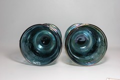 Vintage Blue Iridescent Carnival Glass 2 Goblets Set Harvest Grape Indiana 1970s