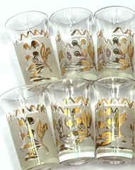 Shot Glasses Mid‑Century Gold Dove Set of 10, 1 1/2″ Rim, Vintage MCM Barware