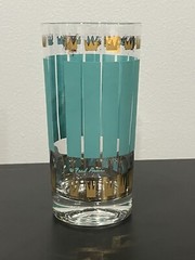 Retro Fred Press Signed Highball Glasses Green and Gold Vintage Used