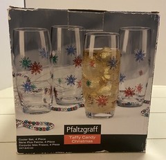 4 Pfaltzgraff Taffy Candy Snowflake Cooler Glasses 2006 247-840-00