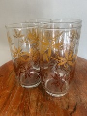Vintage Mid Centurt Libby Ombré Bamboo Orange Gold Brown Leaves 4 Drinking Glass