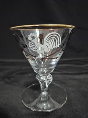 VINTAGE LIBBY MCM CORDIALS GLASSES ROOSTER WEATHERVANE & CUPID DESIGN