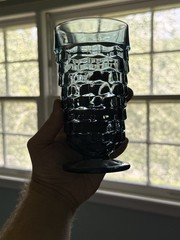 Indiana Glass Whitehall Colony Riviera Blue Cubist Glasses Set of 4! Retro 70’s