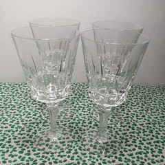 Vintage Set Of 4 Victoria Cut Knob Stem Wine Glasses 6.7/8″