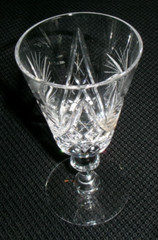 Vintage Whirling Star of David Pinwheel Wine Stem 5-5/8″ Brilliant Cut Glass OF