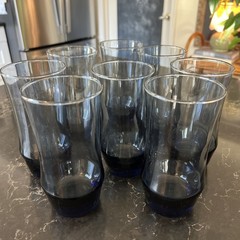 Set Of (8) Vintage Libbey Apollo Blue Tumbler Glasses Dusky Blue 6” Tall